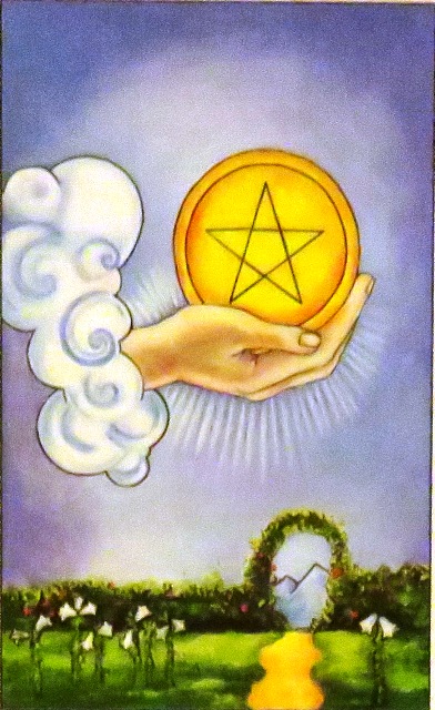 The Ace of Pentacles is welcome in just about every type of reading. You are being presented with something precious. It represents a gift from the earth often manifesting as an opportunity or some kind of boost. 