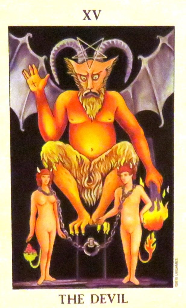 The Devil - Through this card addictions and self limiting beliefs are being addressed. The Devil card shows your darker side. The Devil made me do it.