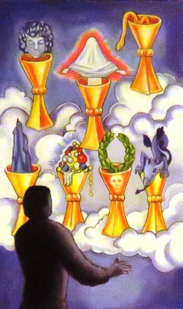 The Seven of Cups indicate having many choices before you. Choices need to be made, but in doing so, you must instead focus on what’s right for you. 