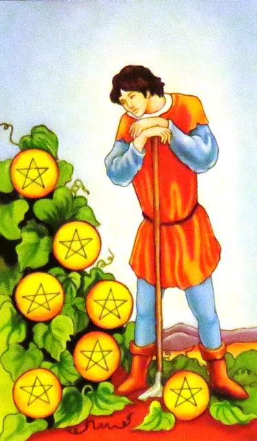 The Seven of Pentacles encourages you to think about the long-term and assess where you can best invest your time and energy. If you’ve been working really hard at something, trust that your dedication to the project will pay off.