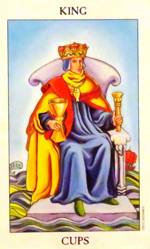 The King of Cups is emotional mastery, balance, and wisdom.